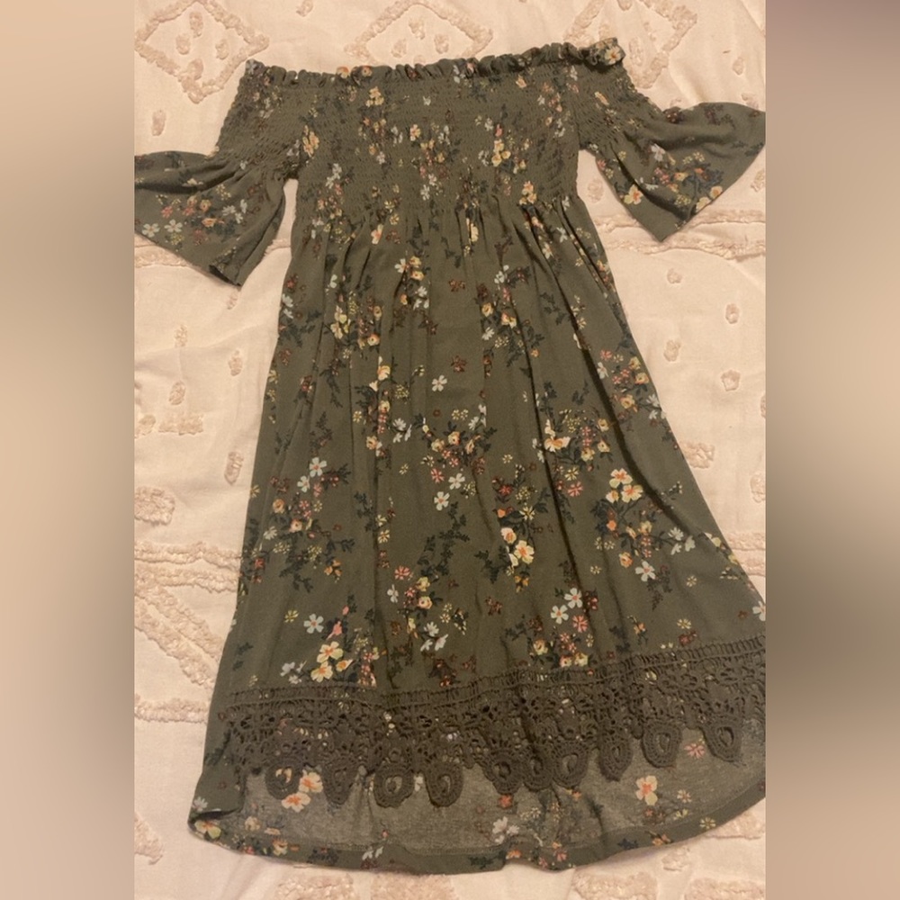 off the shoulder green floral sundress